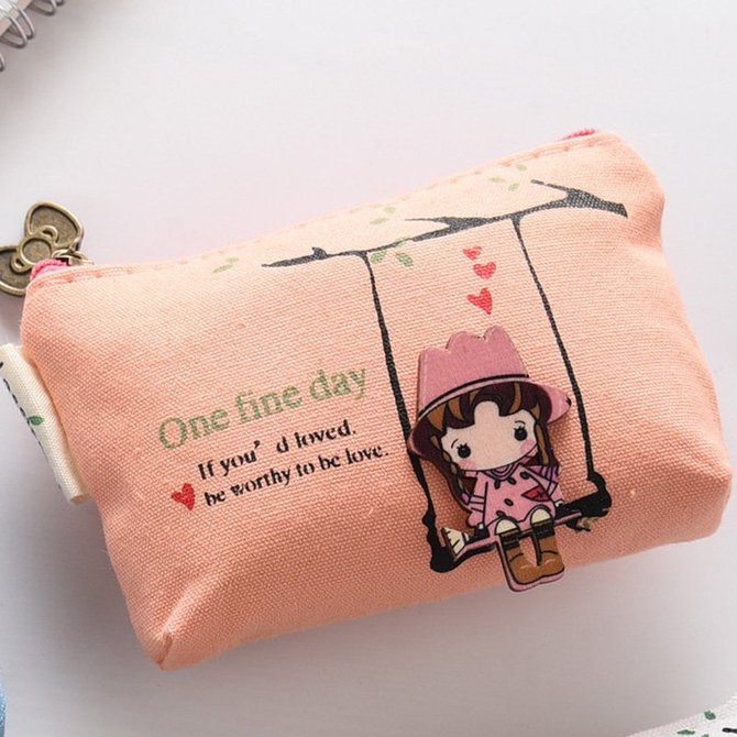Womens Canvas Cute Zipper Pocket Money Bags
